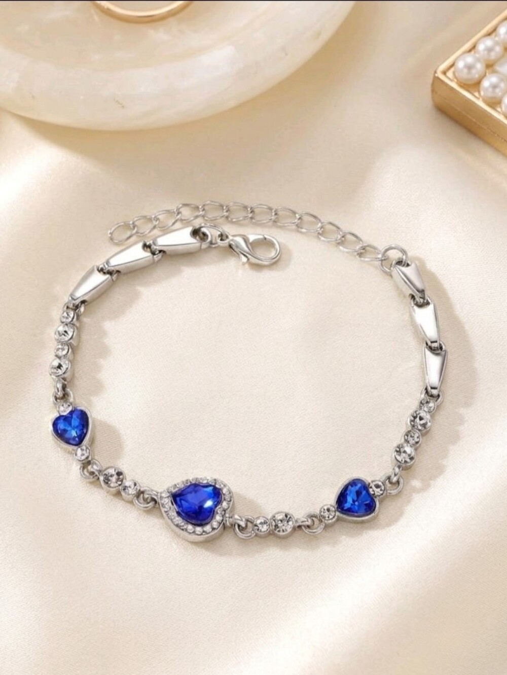 Silver Blue Heart Crystal Bracelet